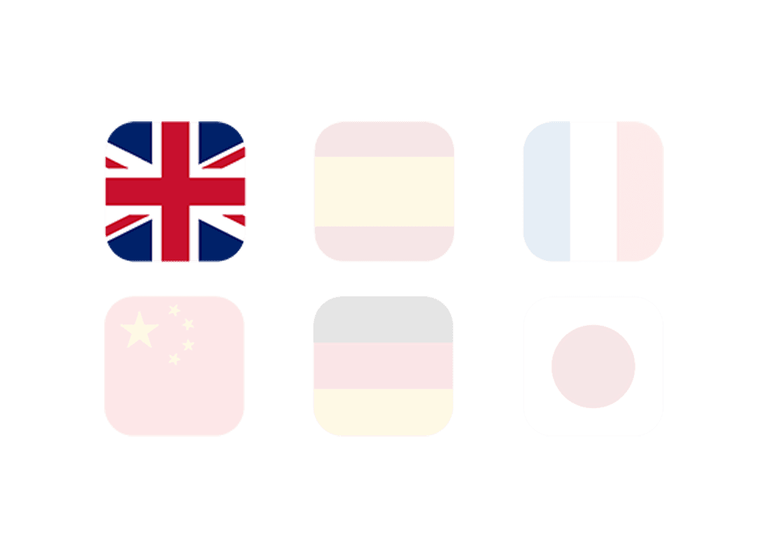 A row of language flags, English in colour and the rest still greyed out