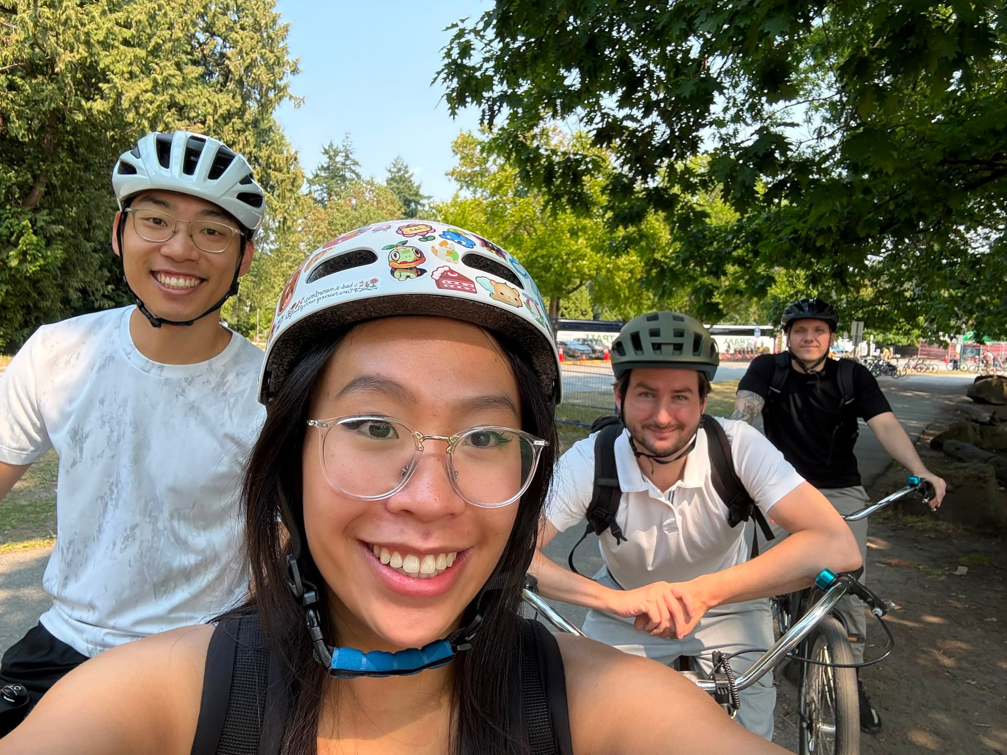 Four of the Cykel team out on bikes together in Stanley Park